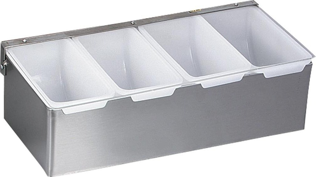 Browne - 4 Compartment Stainless Steel Bar Caddy/Condiment Tray With Plastic Inserts - 79300