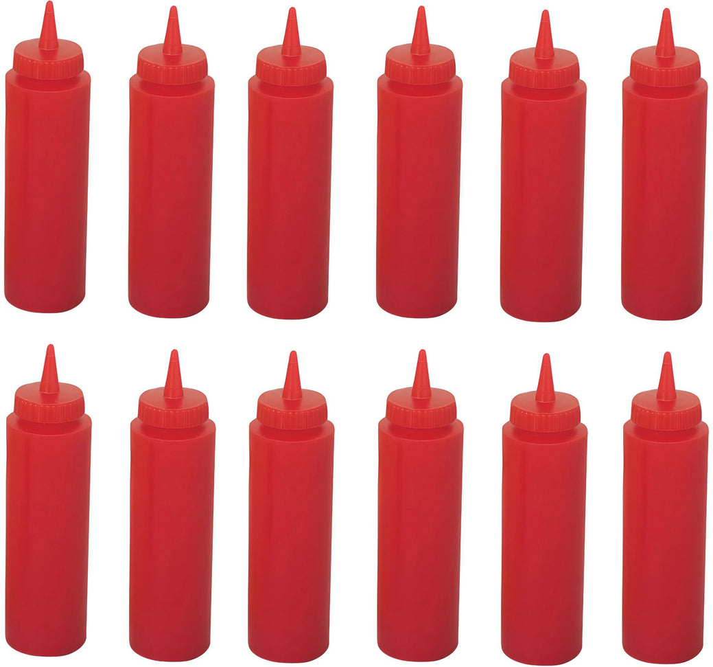 Browne - 8 Oz Red Squeeze Bottles, Pack of 12 - 1100