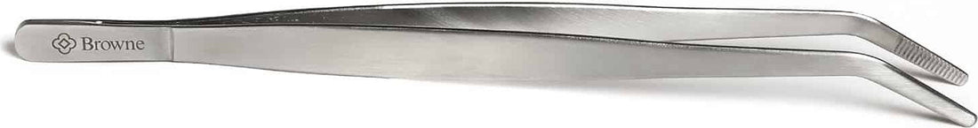 Browne - 8" Stainless Steel Curved Precision Tongs - 57515