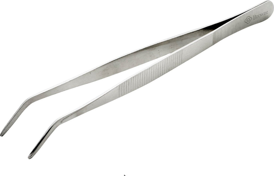 Browne - 8" Stainless Steel Curved Precision Tongs - 57515