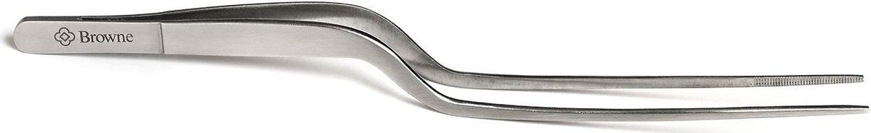 Browne - 8" Stainless Steel Offset Precision Tongs - 57517