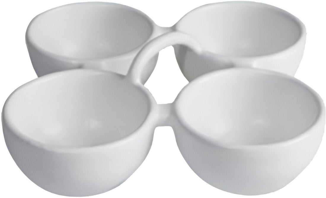 Bugambilia - Classic 10.1 Oz White Round 4 Division Condiment with Handle With Elegantly Textured - MJ601WW