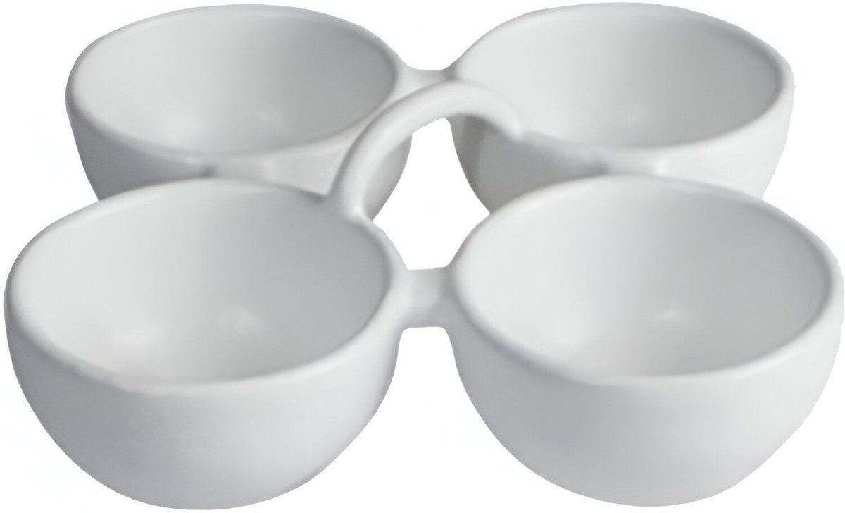 Bugambilia - Classic 10.1 Oz White Round 4 Division Condiment with Handle With Elegantly Textured - MJ601WW