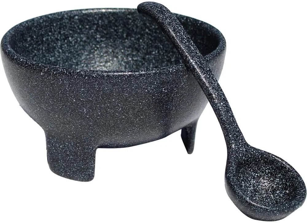 Bugambilia - Classic 18.6 Oz Small Granite Black Round Molcajete With Elegantly Textured - MJS02GB
