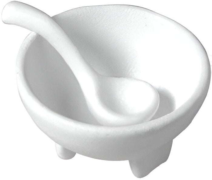 Bugambilia - Classic 18.6 Oz Small White Round Molcajete With Elegantly Textured - MJS02WW