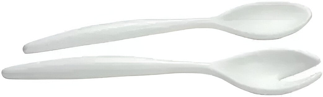 Bugambilia - Classic 1.69 Oz, 14.17" x 2.76" White X-Large Miami Salad Fork & Spoon Server - SS25