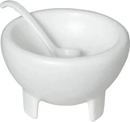 Bugambilia - Classic 30.5 Oz White Round Molcajete & Spoon Set With Elegantly Textured - MJS06WW