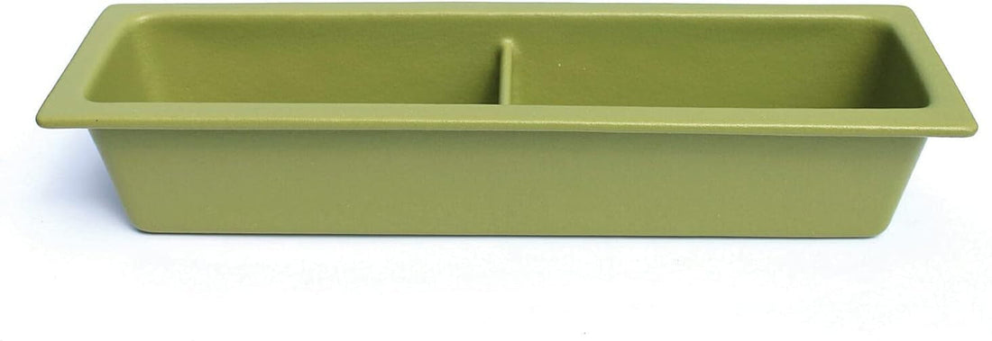 Bugambilia - Classic 3.2 Qt Willow Green Rectangular Half Size Long Deep Food Pan With Horizontal Divider With Elegantly Textured - IH2/41DWG