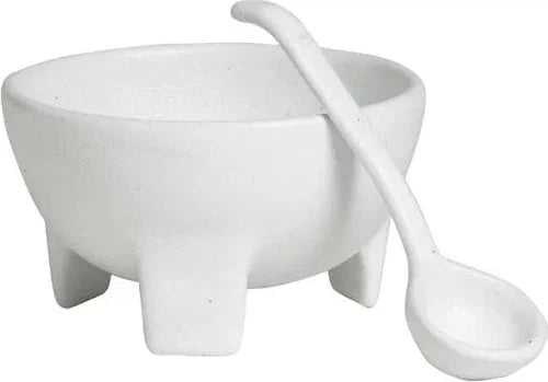 Bugambilia - Classic 6.8 Oz X-Small White Round Molcajete With Elegantly Textured - MJS01WW