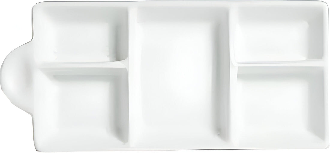 Bugambilia - Mod 10.14 Oz White Round 5 Division Condiment With Glossy Smooth Finish - MJ602-MOD-WW