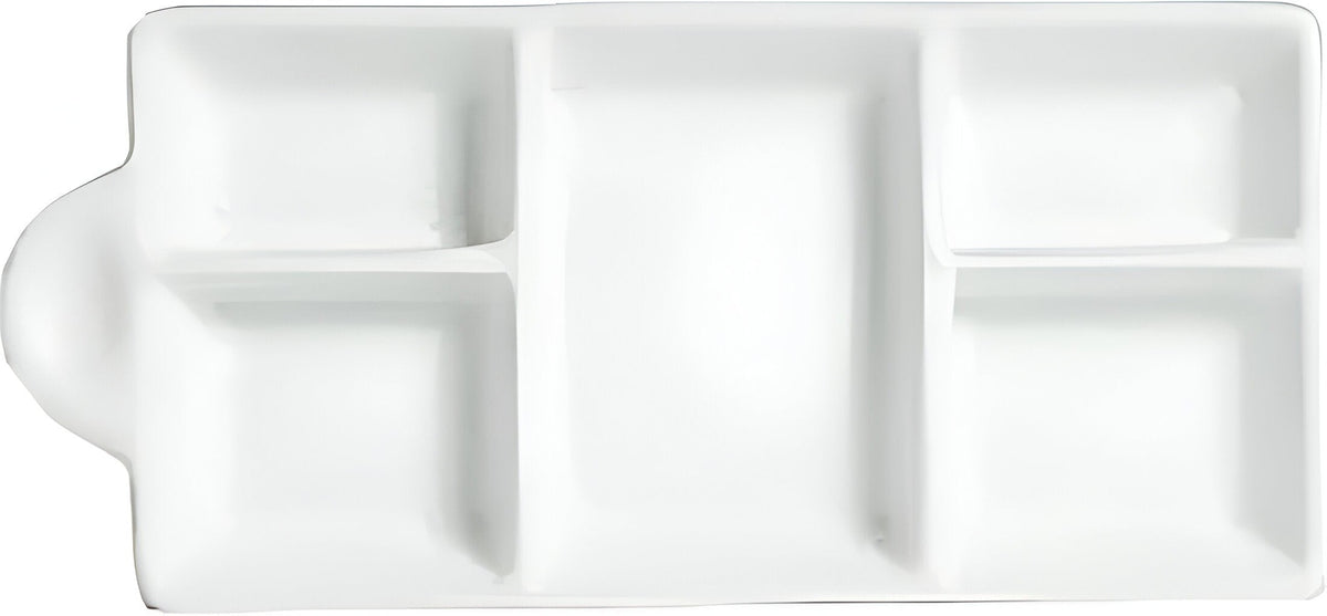 Bugambilia - Mod 10.14 Oz White Round 5 Division Condiment With Glossy Smooth Finish - MJ602-MOD-WW