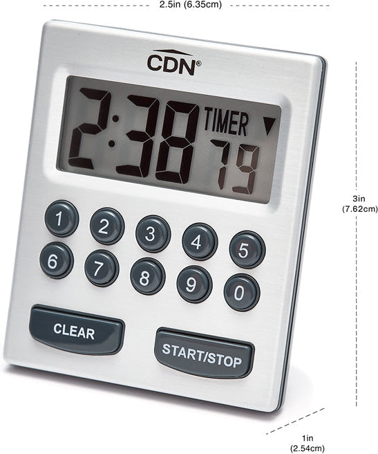 CDN - Silver 10 Hours Direct Entry 2-Alarm Timer, Pack of 6 - TM30