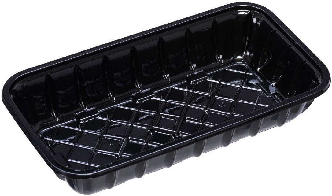 CKF Inc. - 10.2 x 8.0 x 1.3", #10K Black RPET Plastic Meat Tray, 1000/Cs - 86531 (Special Order Item)