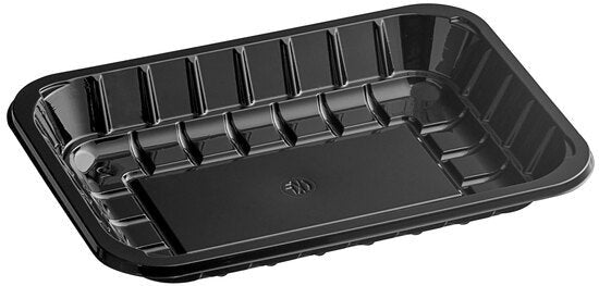 CKF Inc. - 6" x 8.375" x 1.125", #2 Black RPET Plastic Meat Trays, 560/Cs - 86562 (Special Order Item)