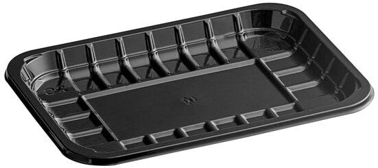 CKF Inc. - 6.0 x 8.4 x 1.1", #2S Black RPET Plastic Meat Tray (East), 200/Cs - 86567 (Special Order Item)