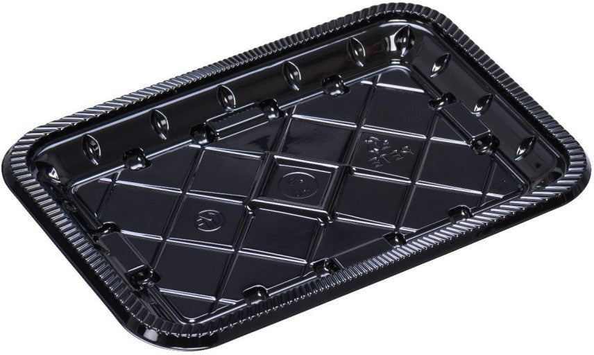CKF Inc. - 6.0 x 8.4 x 1.1", #2S Black Ridged RPET Plastic Meat Tray, 500/Cs - 86565 (Special Order Item)