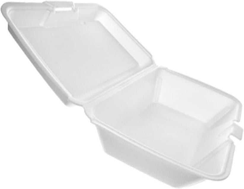 CKF Inc. - 6.2" x 9.3" x 2.8", FST14 Medium Rectangle White Foam Hinged Container, 200/bg - 87514