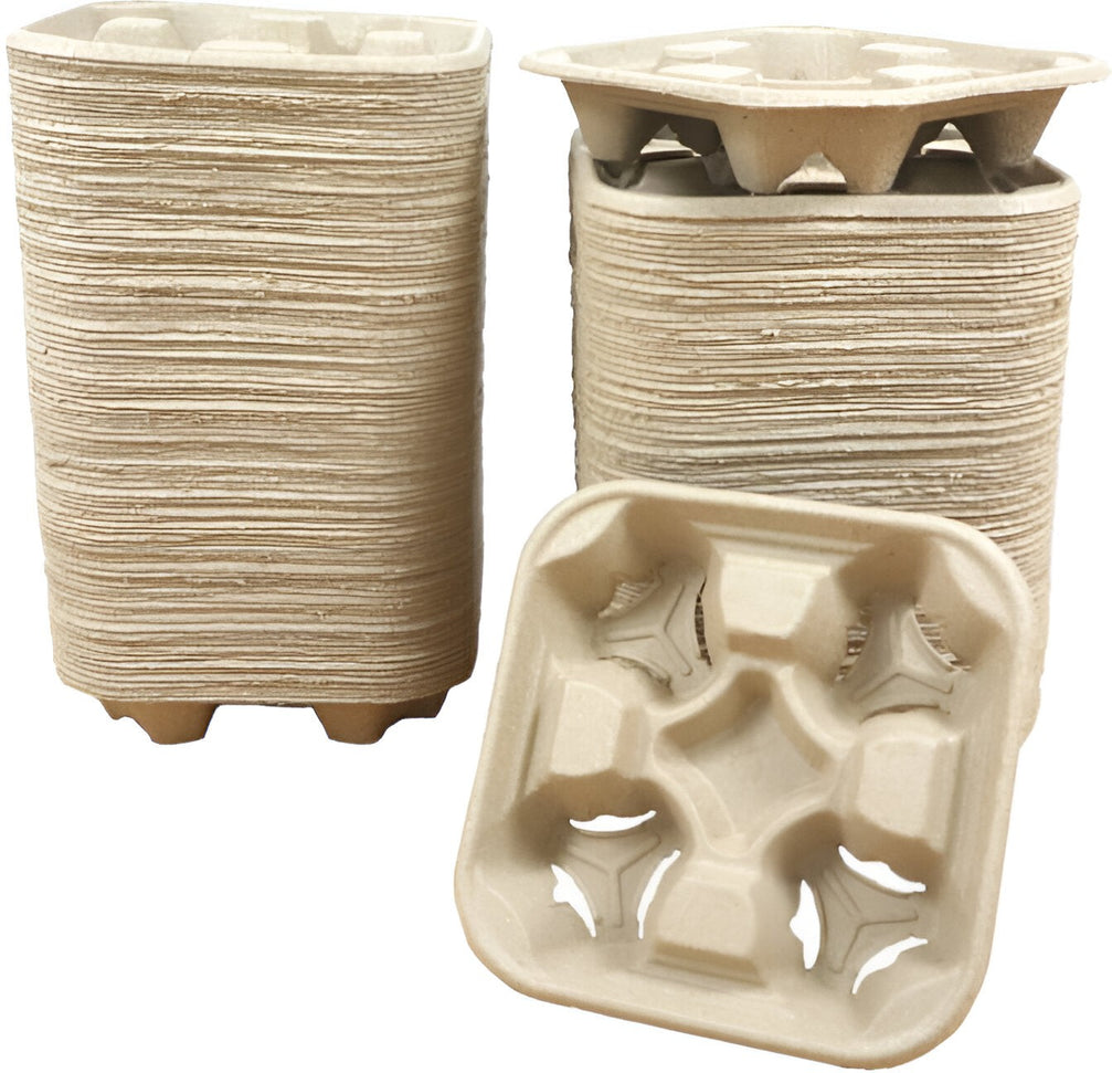 CKF Inc. - 8.25" x 8.25" x 0.625" 4 Cup Carrier Pulp Tray, 360/cs - 21310