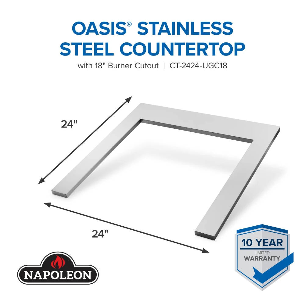 Napoleon - OASIS Universal 24" x 24" Stainless Steel Countertop with 18" Burner Cutout - CT-2424-UGC18