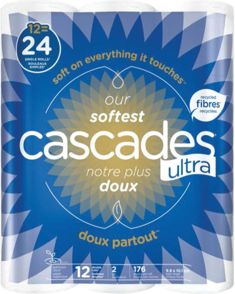 Cascades Tissue Group - 176 Sheets Ultra Soft 2 ply Toilet Tissue, 12rl/cs - 77151D1 (Special Order Item)