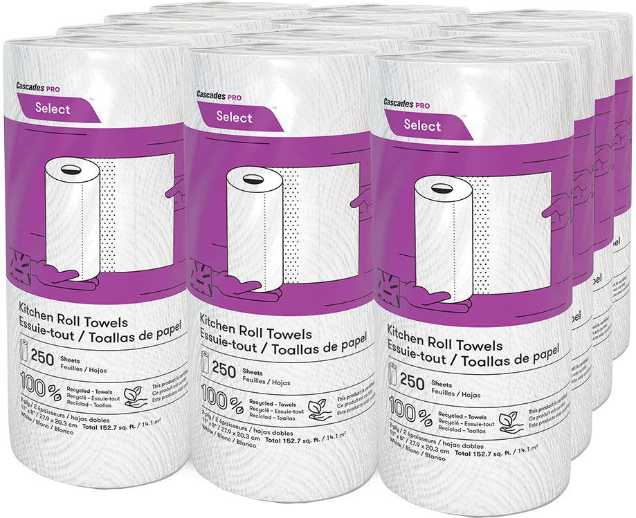 Cascades Tissue Group - 250 Sheets Select 2 Ply Household Hand Towels, 12 Rl/Cs - K250