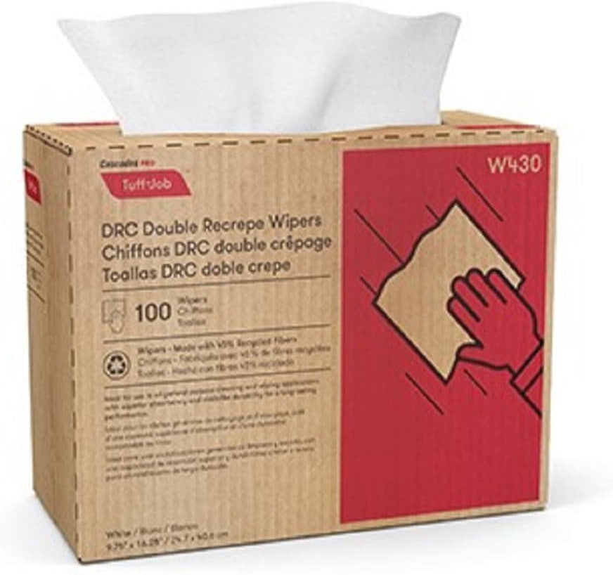 Cascades Tissue Group - 9.75" x 16.5" DRC Double Recrepe Medium Wipers, 100/bx, 8 Bx/Cs - W430