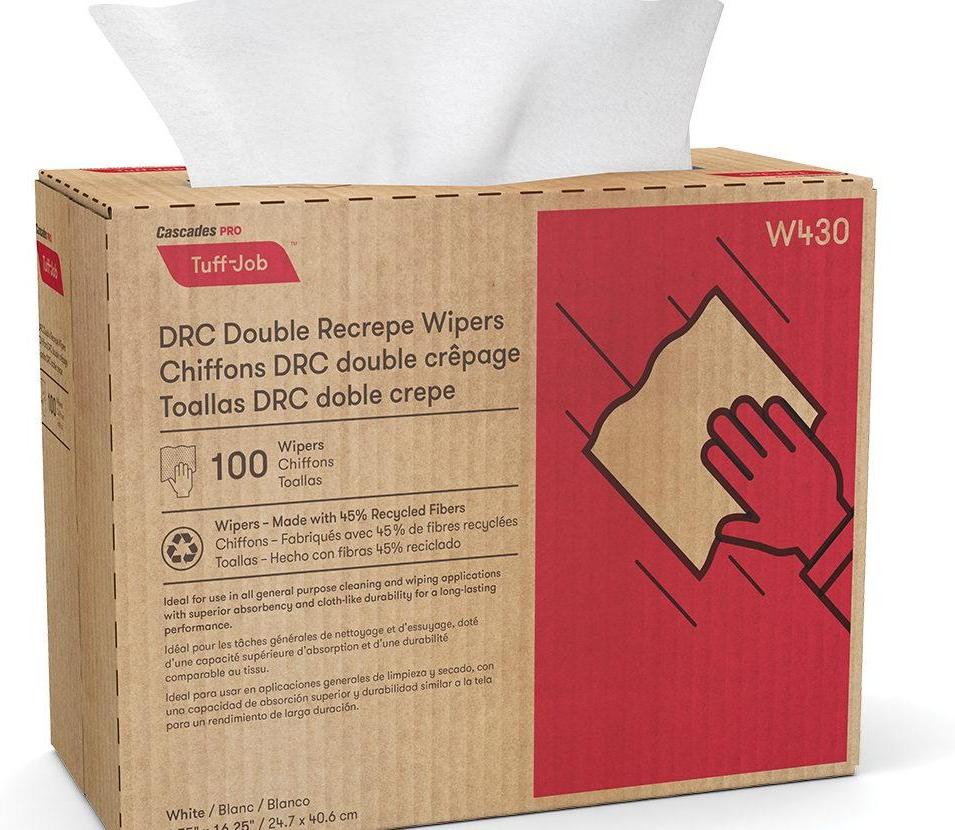 Cascades Tissue Group - 9.75" x 16.5" DRC Double Recrepe Medium Wipers, 800 Wipers/Cs - W430