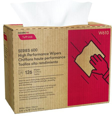 Cascades Tissue Group - 9.75" x 16.75" Tuff Job High Performance Pop-Up Wipers, Pack of 10 - W610