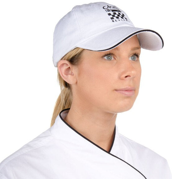 Chef Revival - 100% Cotton Black Chef's Baseball Cap with Adjustable Head Strap & Chef Logo - H064BK