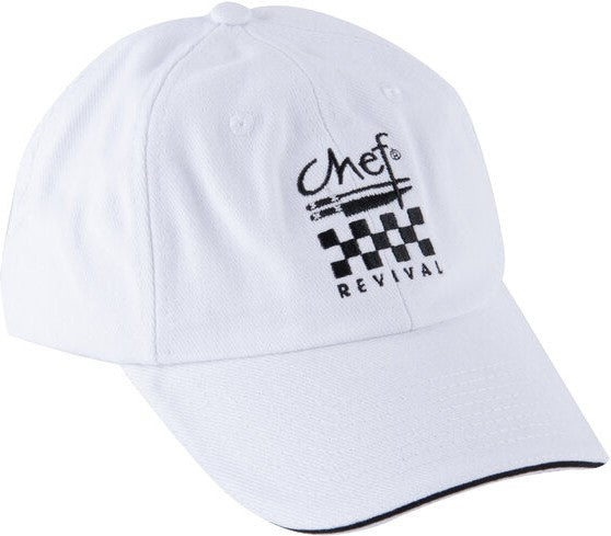 Chef Revival - 100% Cotton White Chef's Baseball Cap with Adjustable Head Strap & Chef Logo - H063WH