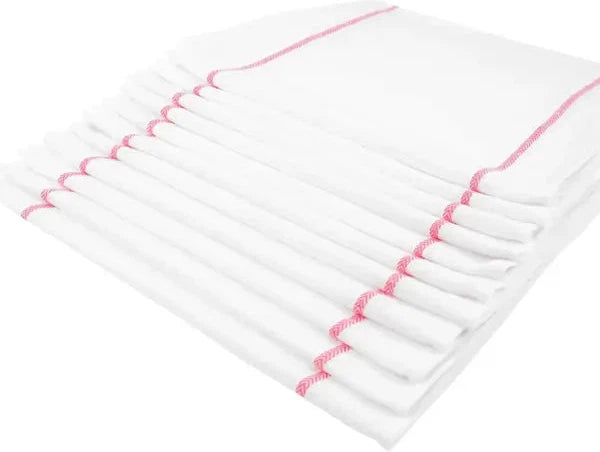 Chef Revival - 14.5" x 25.5" Cotton White Herringbone Weave Striped Towel, Pack of 12 - H45S