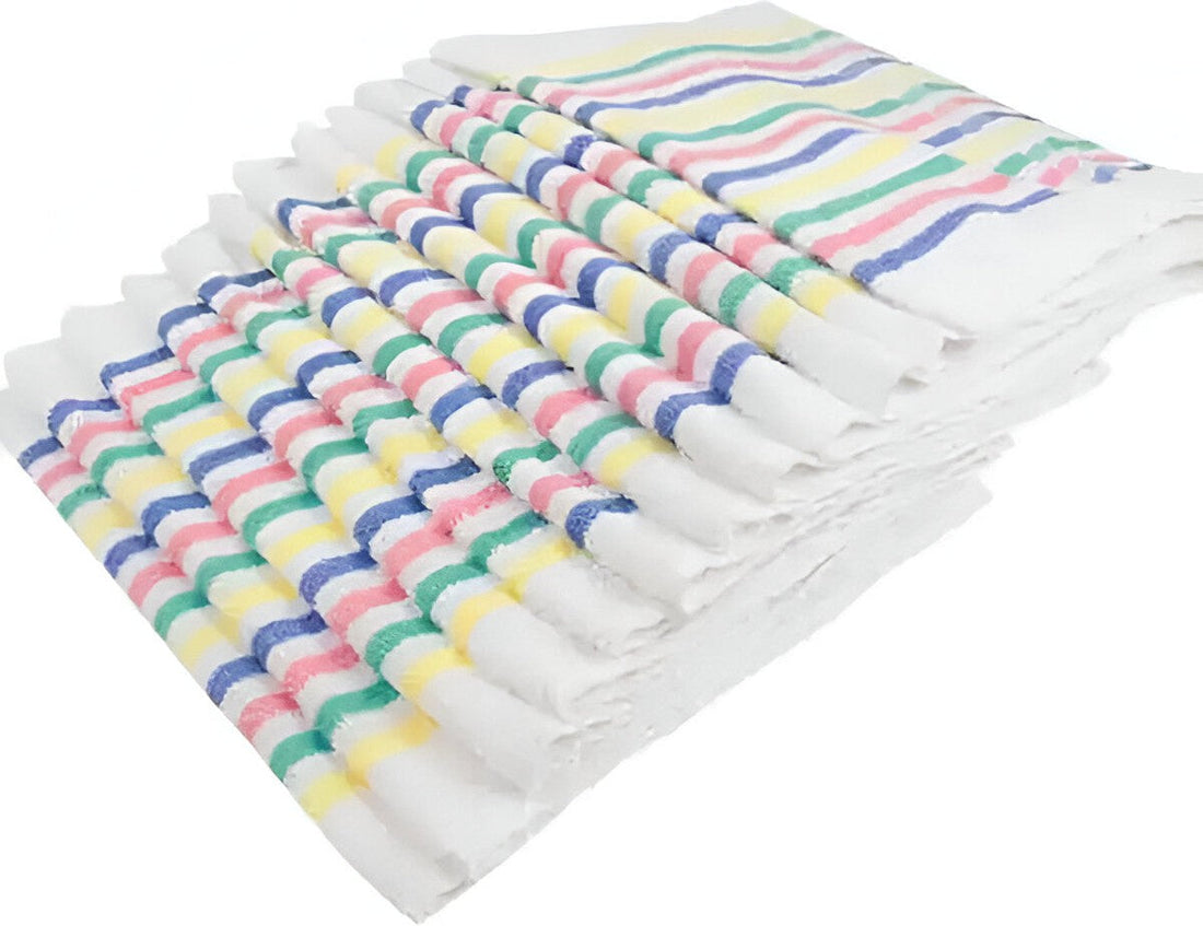 Chef Revival - 15" x 25" Cotton White Striped Terry Towel (28 Oz), Pack of 12 - ST1525