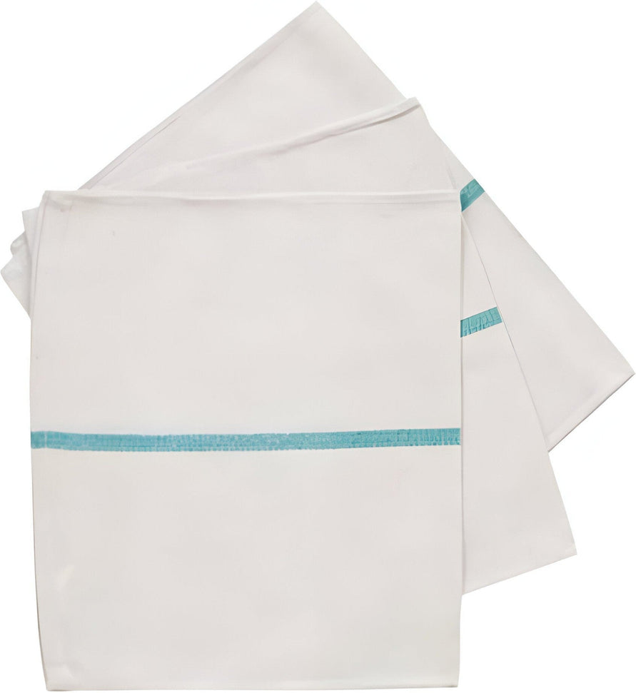 Chef Revival - 15" x 26" Cotton White Herringbone Poly Dish Towel with Green Strips, Pack of 12 - 703HB