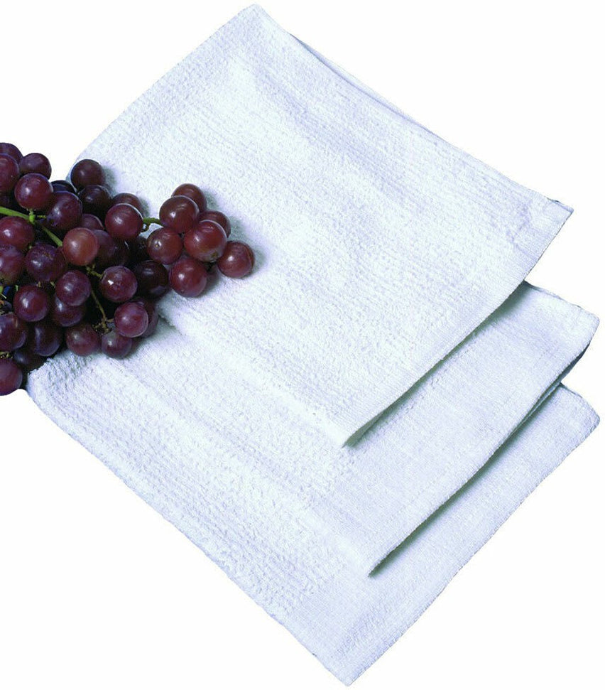 Chef Revival - 16" x 19" Cotton White Printed Terry Bar Towel (28 Oz), Pack of 12- CLBMR