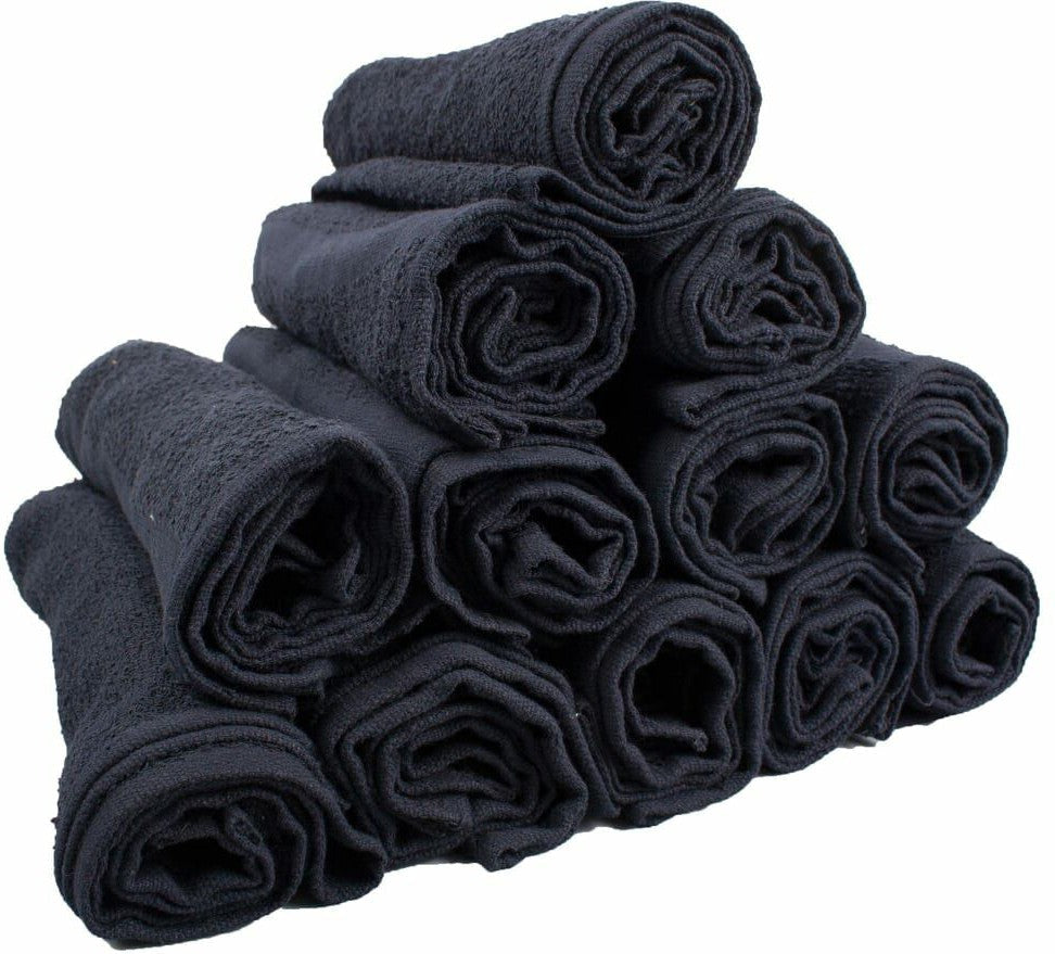 Chef Revival - 16" x 27" Cotton Black Rabbed Terry Bar Towel (45 Oz), Pack of 12 - HBMRBK