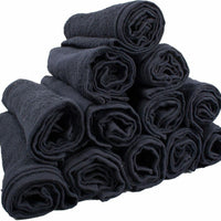 Chef Revival - 16" x 27" Cotton Black Rabbed Terry Bar Towel (45 Oz), Pack of 12 - HBMRBK