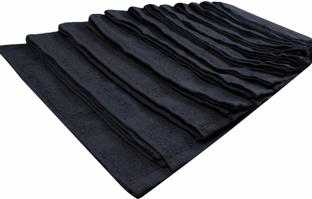 Chef Revival - 16" x 27" Cotton Black Rabbed Terry Bar Towel (45 Oz), Pack of 12 - HBMRBK