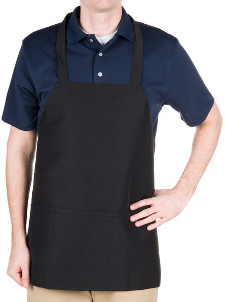 Chef Revival - 24" x 27" Mid Length Polyester Front House Bib Apron with 3 Pocket - 602PS-BK
