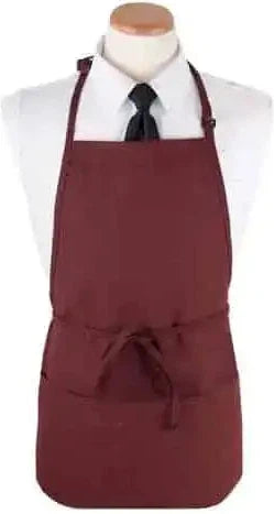 Chef Revival - 26" x 23" Poly-Cotton Burgundy Bib Apron with 3 Pocket & Pan Pocket - 3PBIABGFP