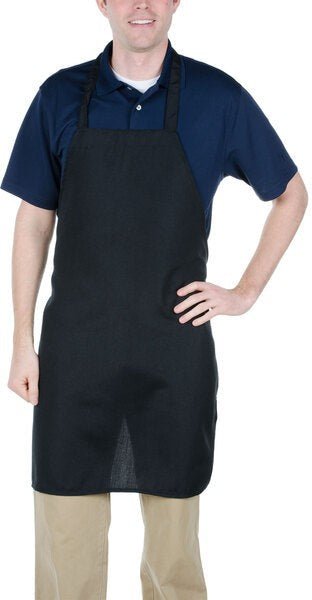 Chef Revival - 27" x 32" Polyester Black Bib Apron with No Pocket - 600PS-NP-BK