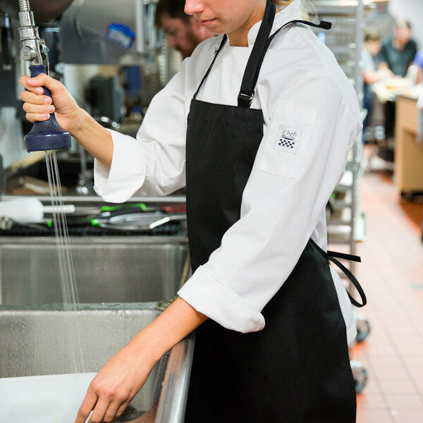 Chef Revival - 27" x 33" Polyester Black Bib Apron with vinyl Backing Waterproof Adjustable Neck Strap - 601MAJ-BK
