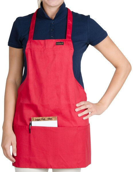 Chef Revival - 28" x 25" Mid Length Poly-Cotton Front House Bib Apron with 3 Pocket - 602BAFH