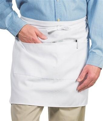 Chef Revival - 28" x 34" Poly-Cotton White Half Bistro Apron with Two Center Pocket - 607HBA2-WH
