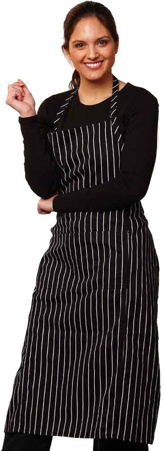 Chef Revival - 29" x 38" Poly-Cotton White & Black PinStripe Bib Apron - 619BA-WS