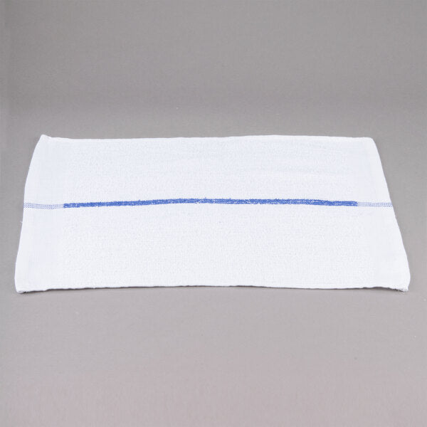 Chef Revival - 32 Oz Cotton White Bar Towel with Blue Stripe, Pack of 12 - 700BRT-BLS