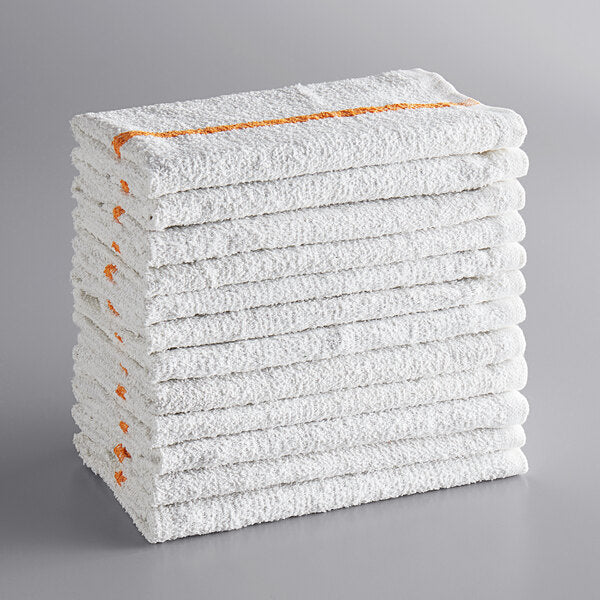 Chef Revival - 32 Oz Cotton White Bar Towel with Gold Stripe, Pack of 12- 700BRT-GLS