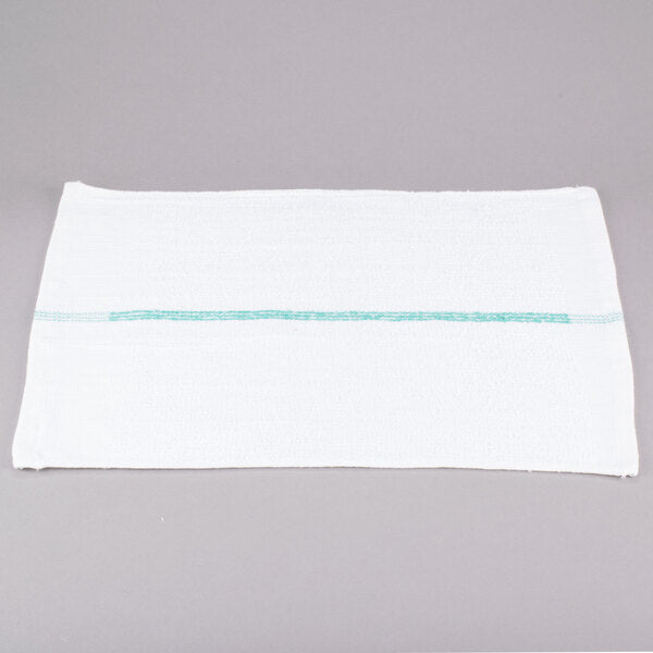 Chef Revival - 32 Oz Cotton White Bar Towel with Green Stripe, Pack of 12- 700BRT-GRS