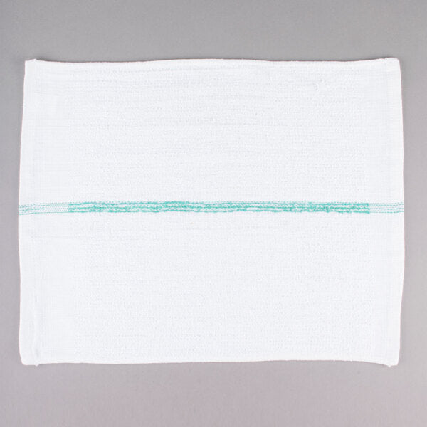 Chef Revival - 32 Oz Cotton White Bar Towel with Green Stripe, Pack of 12- 700BRT-GRS