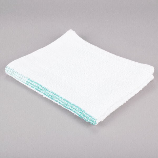 Chef Revival - 32 Oz Cotton White Bar Towel with Green Stripe, Pack of 12- 700BRT-GRS