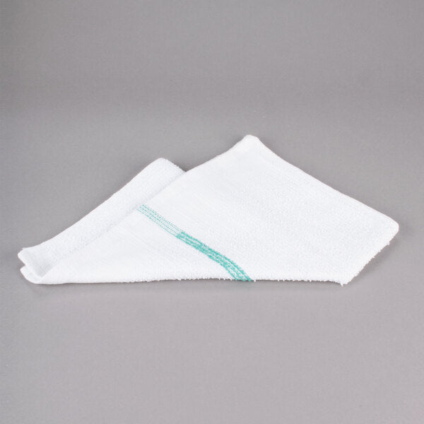 Chef Revival - 32 Oz Cotton White Bar Towel with Green Stripe, Pack of 12- 700BRT-GRS